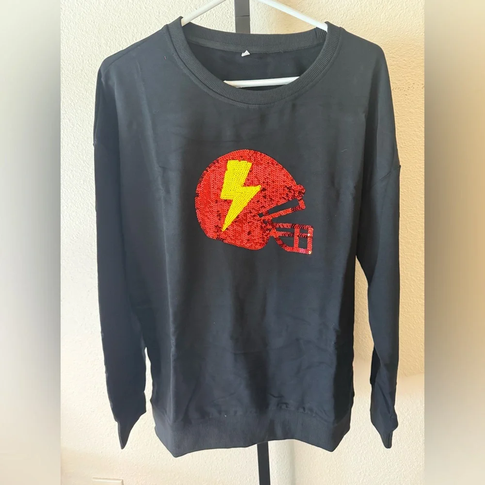 NEW in package Boutique sequin football helmet sports crewneck sweater - Picture 2 of 5